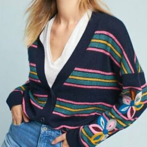 Anthropologie Moth Sky Striped Cardigan 